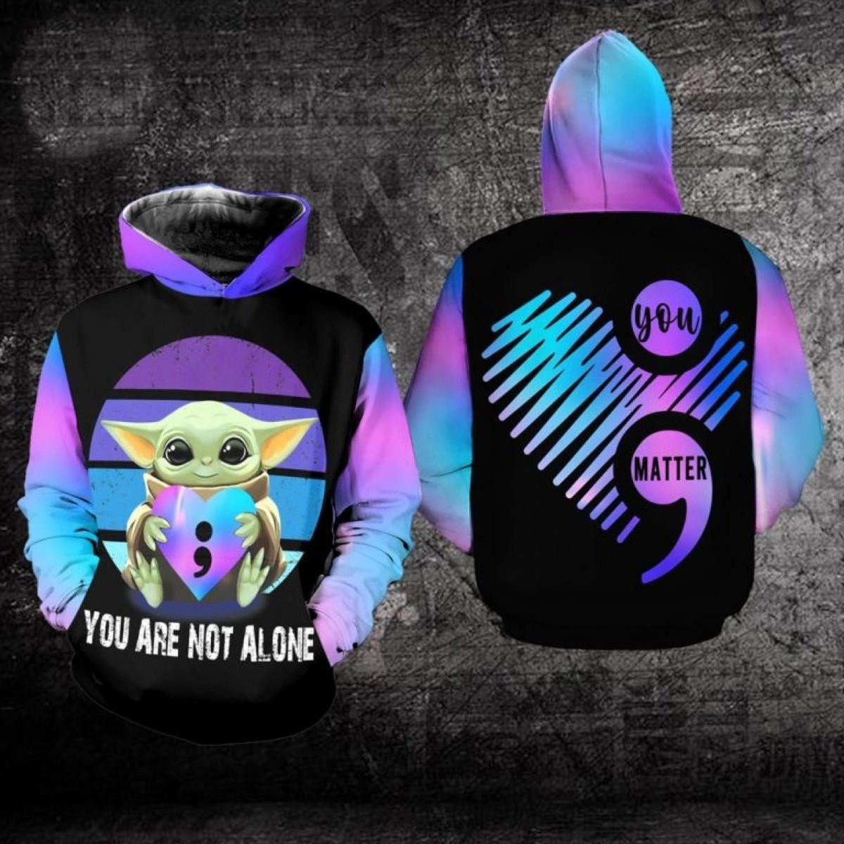 Suicide Awareness Baby Yoda You Are Not Alone All Over Print Hoodie