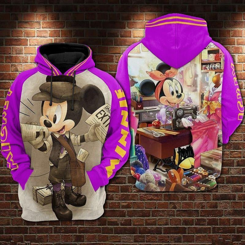 Disney Minnie And Mickey Mouse, Mickey Newsboy And Minnie Sewing Aop Hoodie
