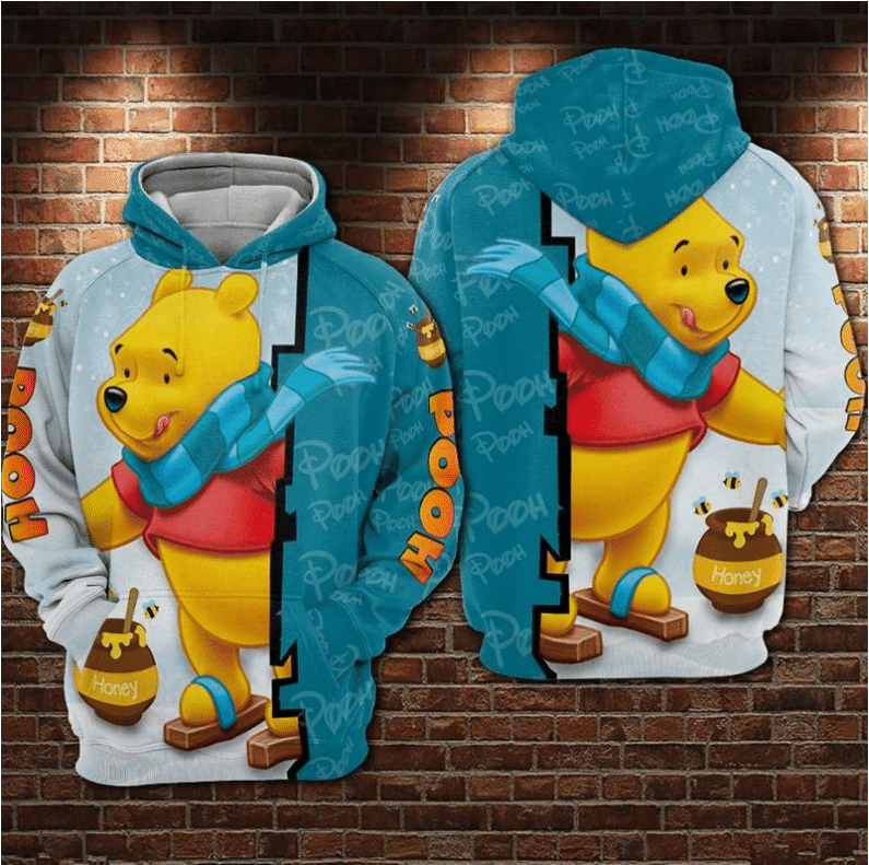 Pooh Bear Winnie The Pooh Disney, Pooh Bear Winter Honey All Over Print Hoodie