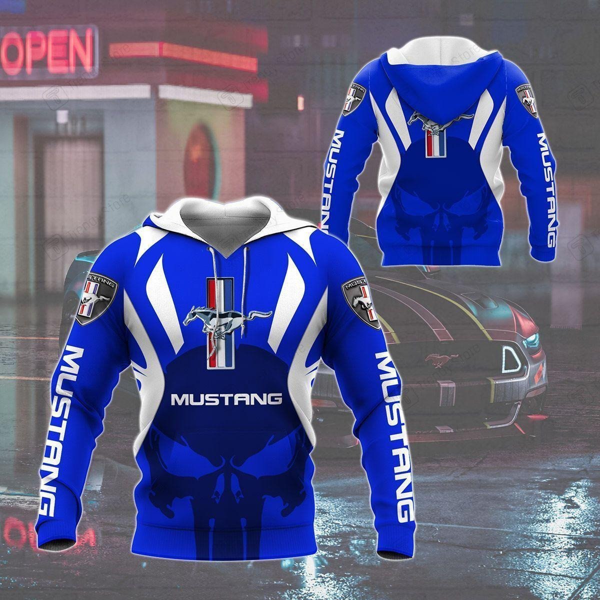 Punisher Ford Mustang Luxury Car 8k193 Fan Gift 3d Zip Hoodie Hoodie Ii0