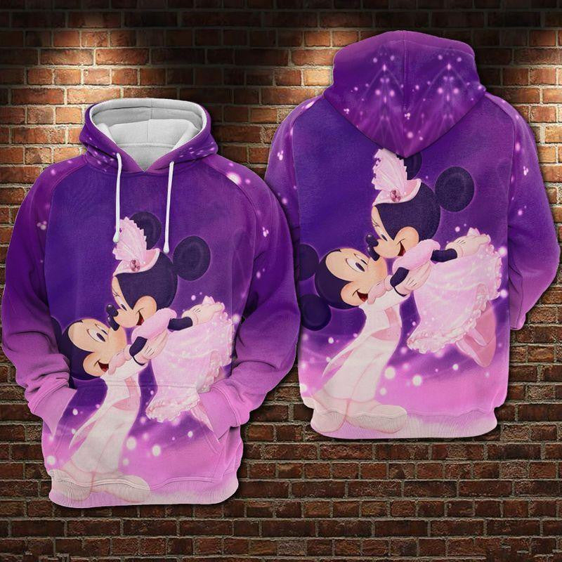 Minnie Mouse Disney, Minnie And Mickey Wedding Purple Kiss Aop Hoodie