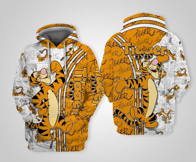 Tigger Winnie The Pooh Disney, Funny Tigger Disney Face, Comic Book Patterns All Over Print Hoodie, Zip Hoodie