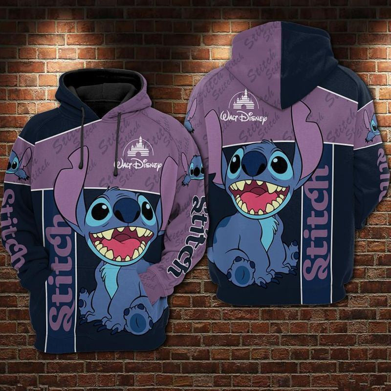 Stitch &amp; Lilo Stitch Pattern Over Print 3d Hoodie Zip Hoodie