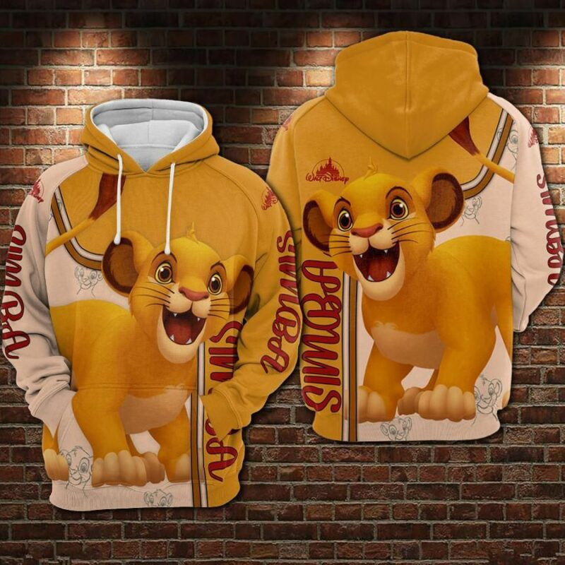 Simba Cartoon The Lion King Disney Over Print 3d Hoodie Zip Hoodie