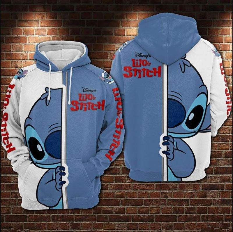 Lilo &amp; Stitch - Shy Stitch Over Print 3d Hoodie Zip Hoodie