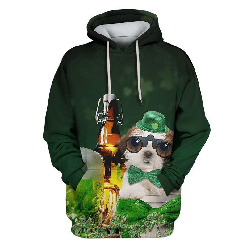 Shih Tzu Dog Saint Patrick's Day Over Print 3d Hoodie Zip Hoodie