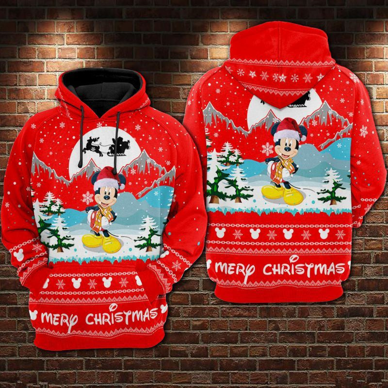 Mickey Disney Merry Christmas Over Print 3d Hoodie Zip Hoodie