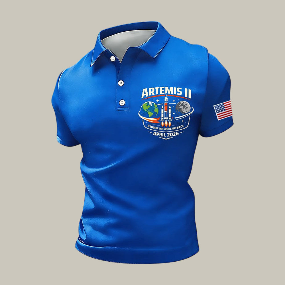 Around The Moon And Back Polo Shirt NASA Moon Mission 2026 Clothing Line Retro 2026 Artemis II