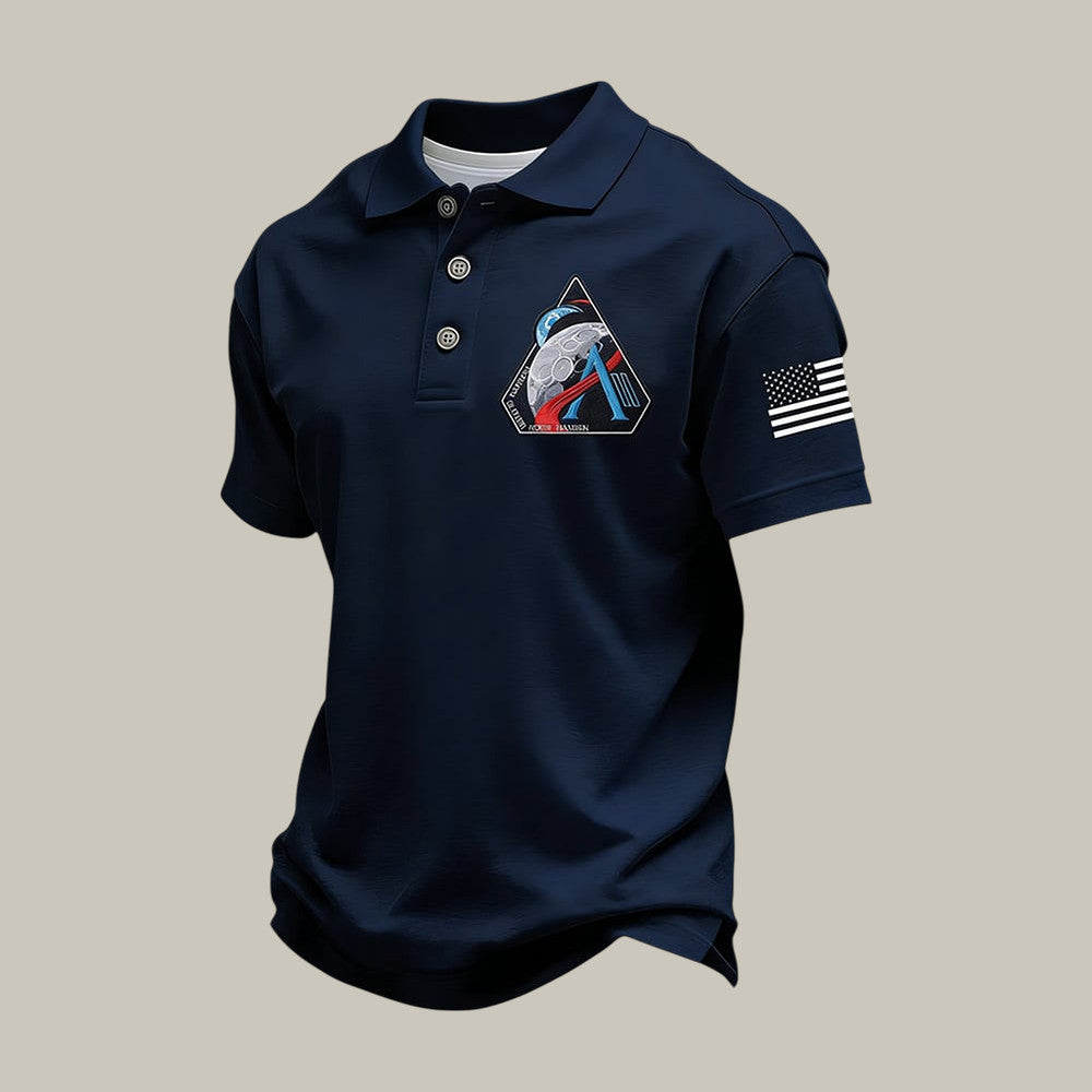 Mission Graphic Polo Shirt American Flag NASA Moon Mission 2026 Merch Gift Idea For Him Retro 2026 Artemis II