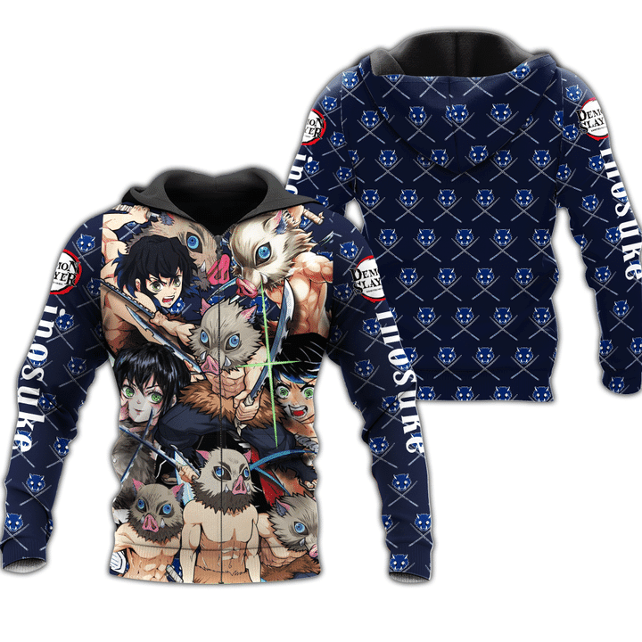 Inosuke Zip Demon Slayers Anime Manga For Men And Women 3d Hoodie Zip Hoodie