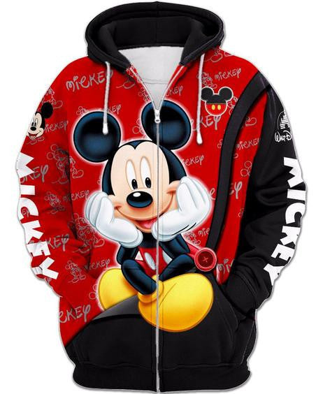 Red And Black Mickey Mouse Zip-up Hoodie