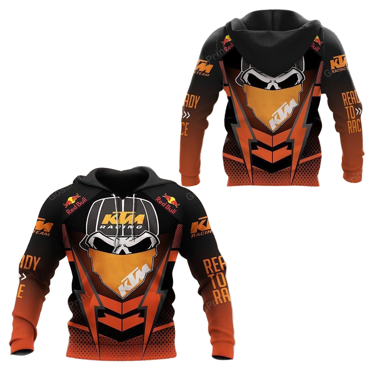 Red Bull Ktm Racing, Ktm Racing Team Skull, Ready To Race All Over Print Hoodie, Zip Hoodie 55