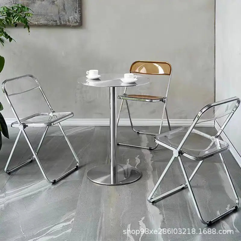 Industrial Coffee Shop Table and Chair Set Stainless Steel Transparent Folding Chair Milk Tea Dessert Bakery Furniture