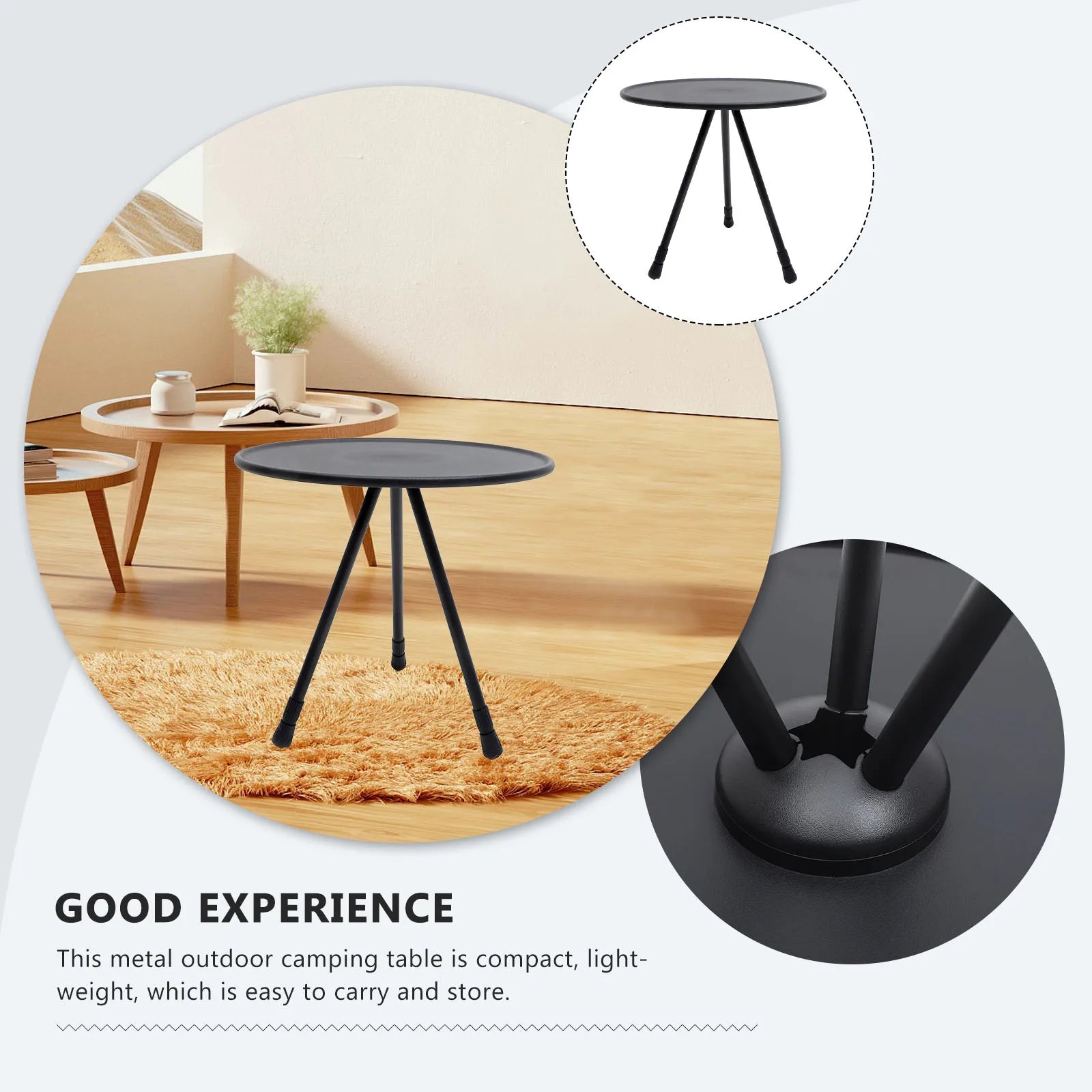 Folding Table Portable Beach Camping Metal Equipment Black Color Small Size Triangle Shape Outdoor Picnic BBQ Hiking