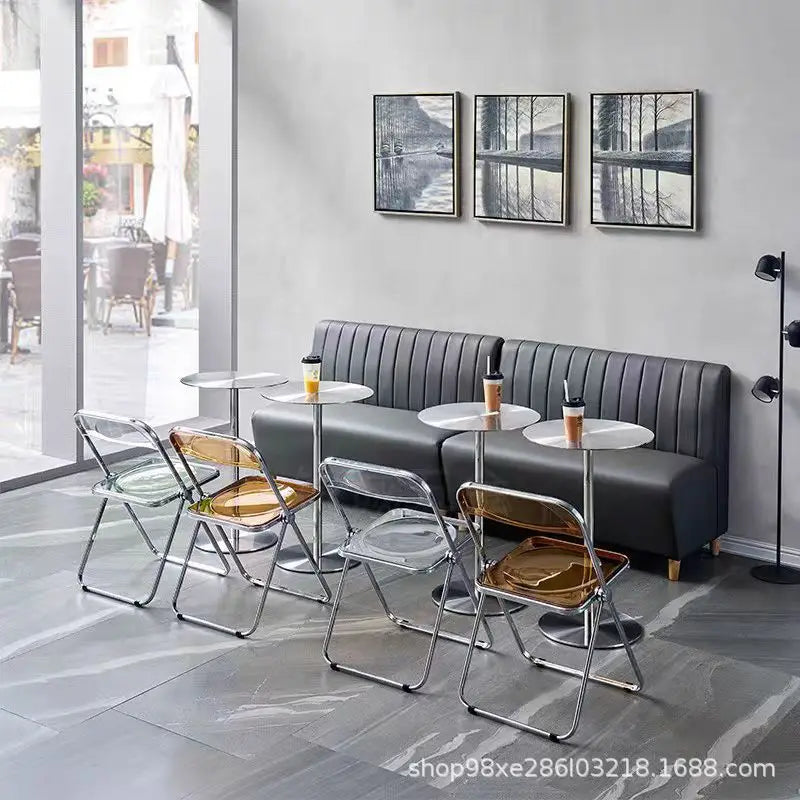 Industrial Coffee Shop Table and Chair Set Stainless Steel Transparent Folding Chair Milk Tea Dessert Bakery Furniture