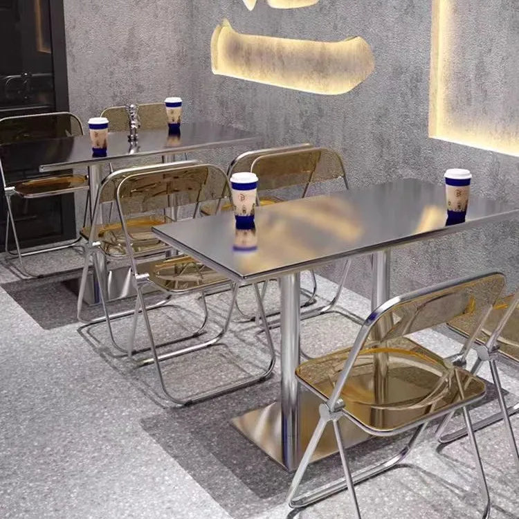 Industrial Coffee Shop Table and Chair Set Stainless Steel Transparent Folding Chair Milk Tea Dessert Bakery Furniture