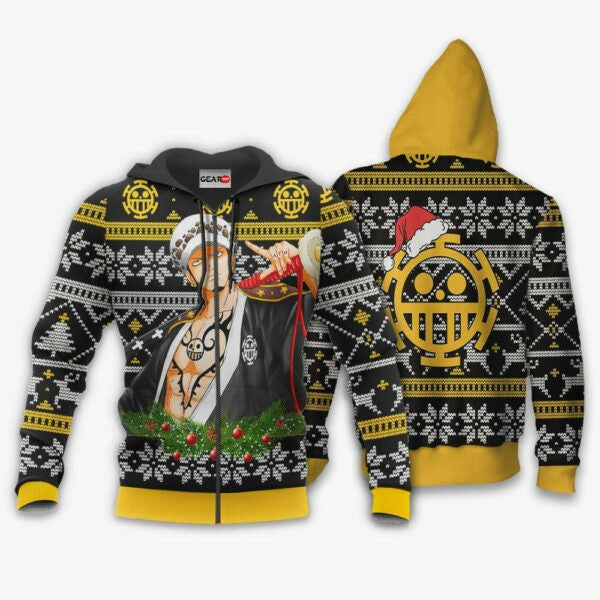 Trafalgar Law Ugly Christmas Sweater One Piece Anime 1k504 Fan Gift Stylist Unisex Cartoon Graphic Outfits Aop 3d Hoodie, Zip Hoodie 2399