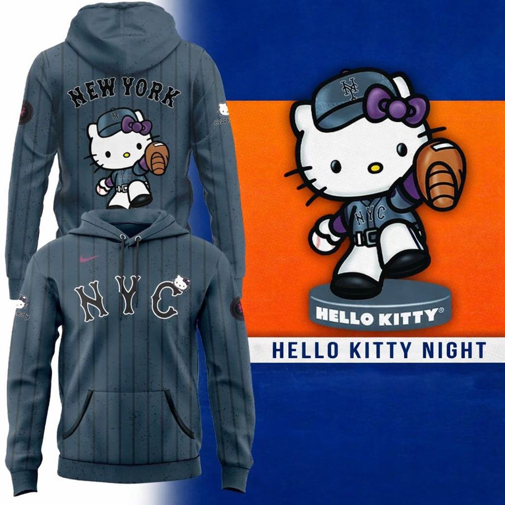 New York Mets Hello Kitty Night All Gray 2026 Striped Version Hoodie