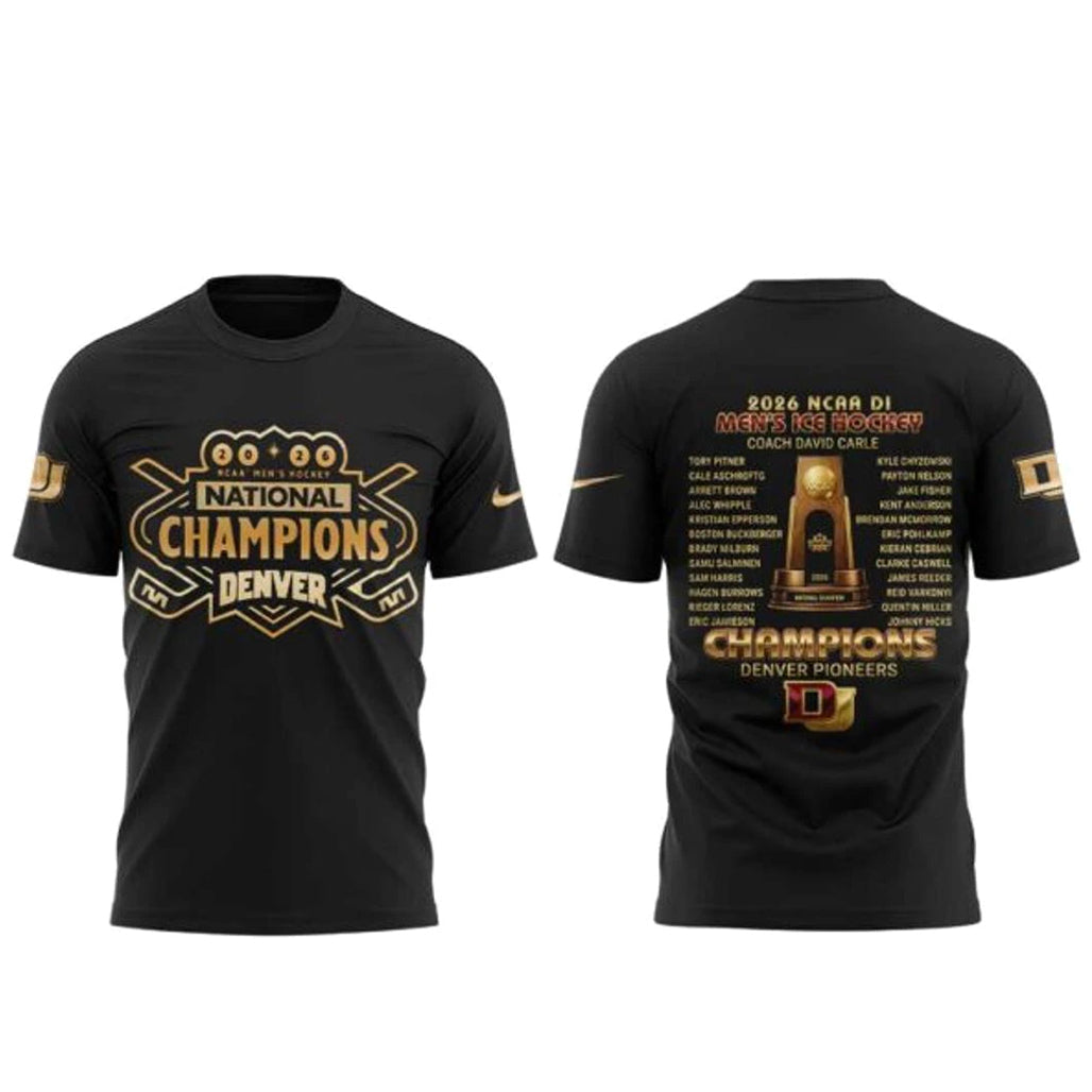 Denver Pioneers 2026 NCAA Frozen Four Men’s Ice Hockey National Champions Black Shirt
