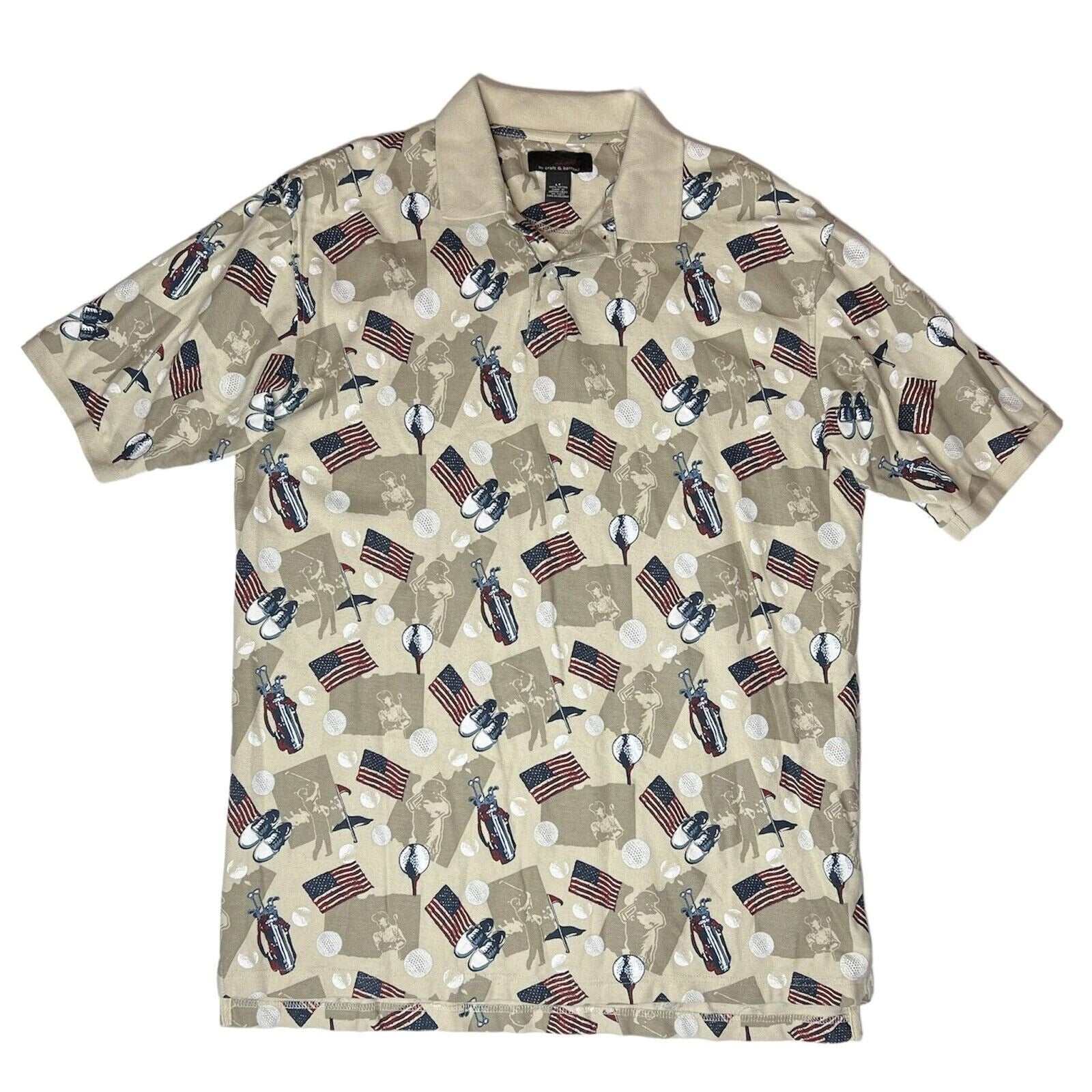 Patriotic American Flag &amp; Golf Bag Vintage Style Polo Shirt