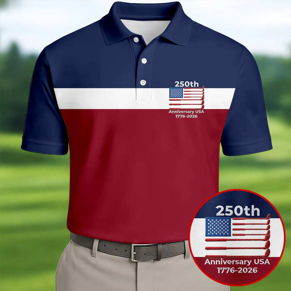 250th Anniversary USA 1776-2026 Golf Polo Shirt Mens 4th Of July Merch Gift for Golfers