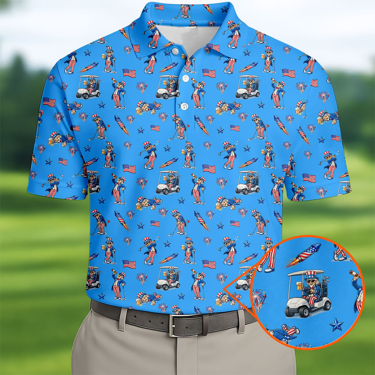 American 250 Years Birthday Polo Shirt Funny Man And Beer 4Th Of July Merch Gifts For Male Golfers
