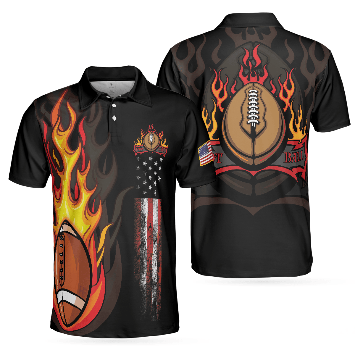 Flame American Football American Flag Polo Shirt